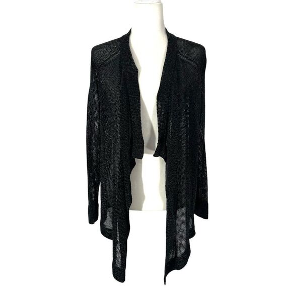 Vince Black Metallic Thread Open Front Cardigan Xsmall Mesh Waterfall Sweater - Picture 6 of 15